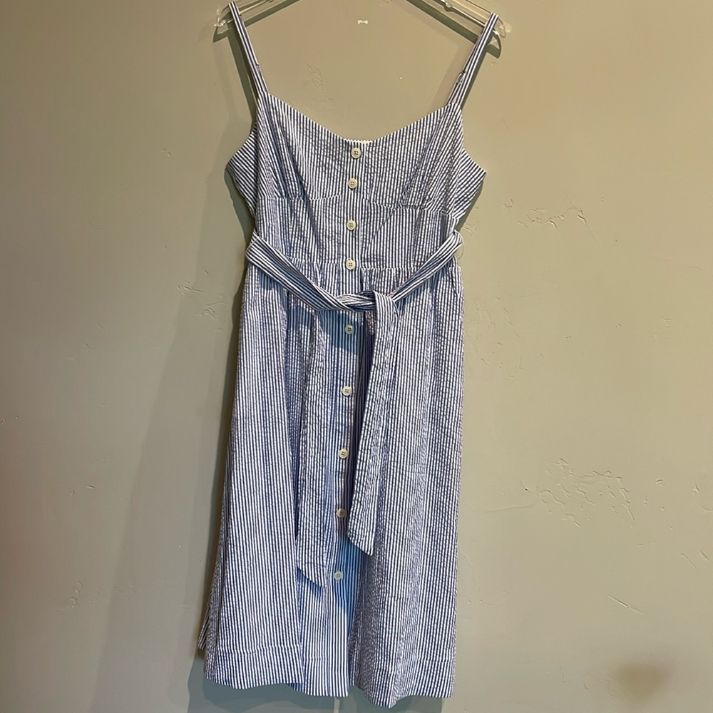 J. Crew Blue and White Striped seersucker Sundress s 12